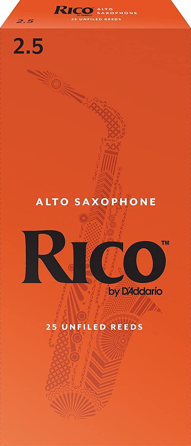 D'Addario Rico Alto Saxophone Reeds, Strength 2.5, Pack of 25