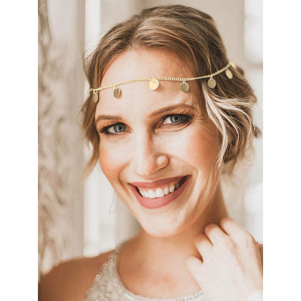 A&c Boho Coin Hair Chain Gold Tassel Pendant Headchain Egyptian Headpiece Festival Wedding Prom Party Opera Dinner Tea Parties for Women and Girls
