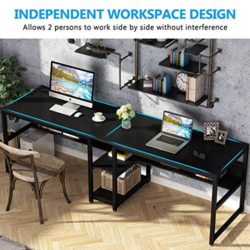 Tribesigns Two Person Desk with Bookshelf, 78.7 Computer Office Double Desk for Two Person, Rustic Writing Desk Workstation with Shelf for Home Office (Black)