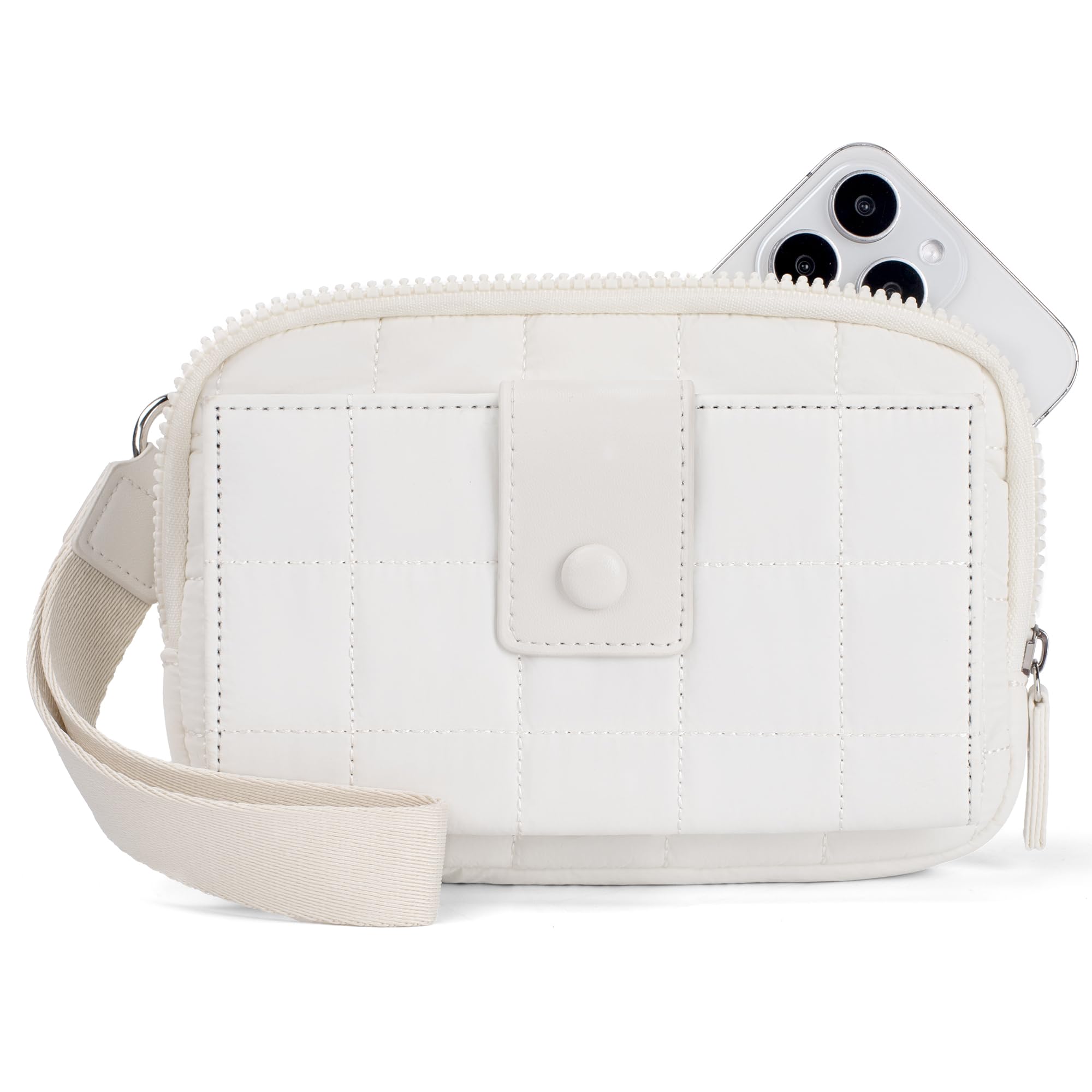 befen Wristlet Wallets for Women, Quilted Nylon Wallet Clutch Purse with 10 Card Slots, Credit Card Holder with RFID Blocking Phone Organizer, Puffer Womens Wallets, Beige
