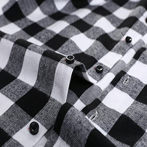 DOKKIA Men's Casual Dress Long Sleeve Buffalo Plaid Checkered Fitted Flannel Shirt Navy Blue White Gingham Medium