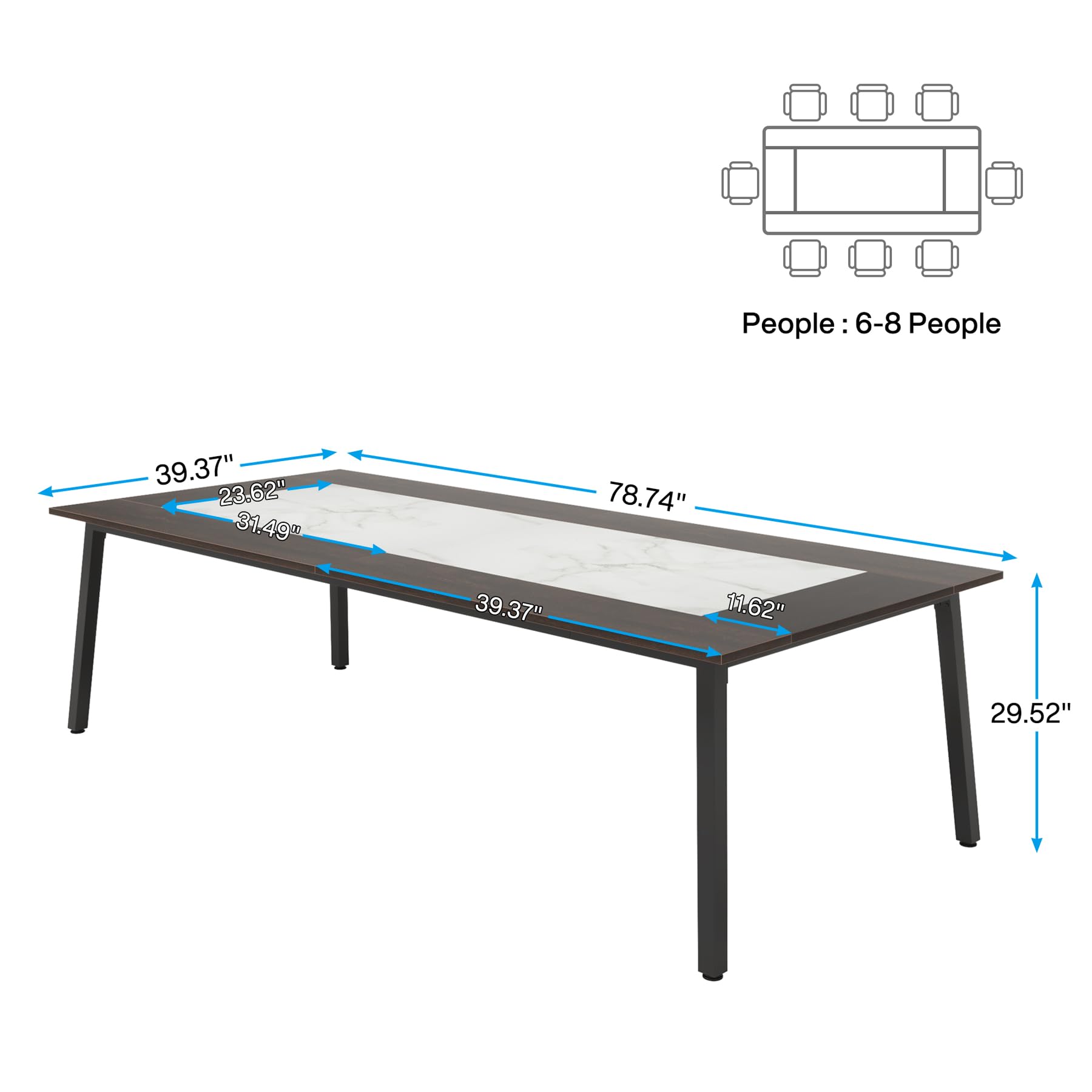 Tribesigns 6.56 FT Conference Table, 78.74-Inch Large Meeting Table for 8-10 People, Rectangle Office Conference Room Table, Business Seminar Table for Office Meeting Conference Room