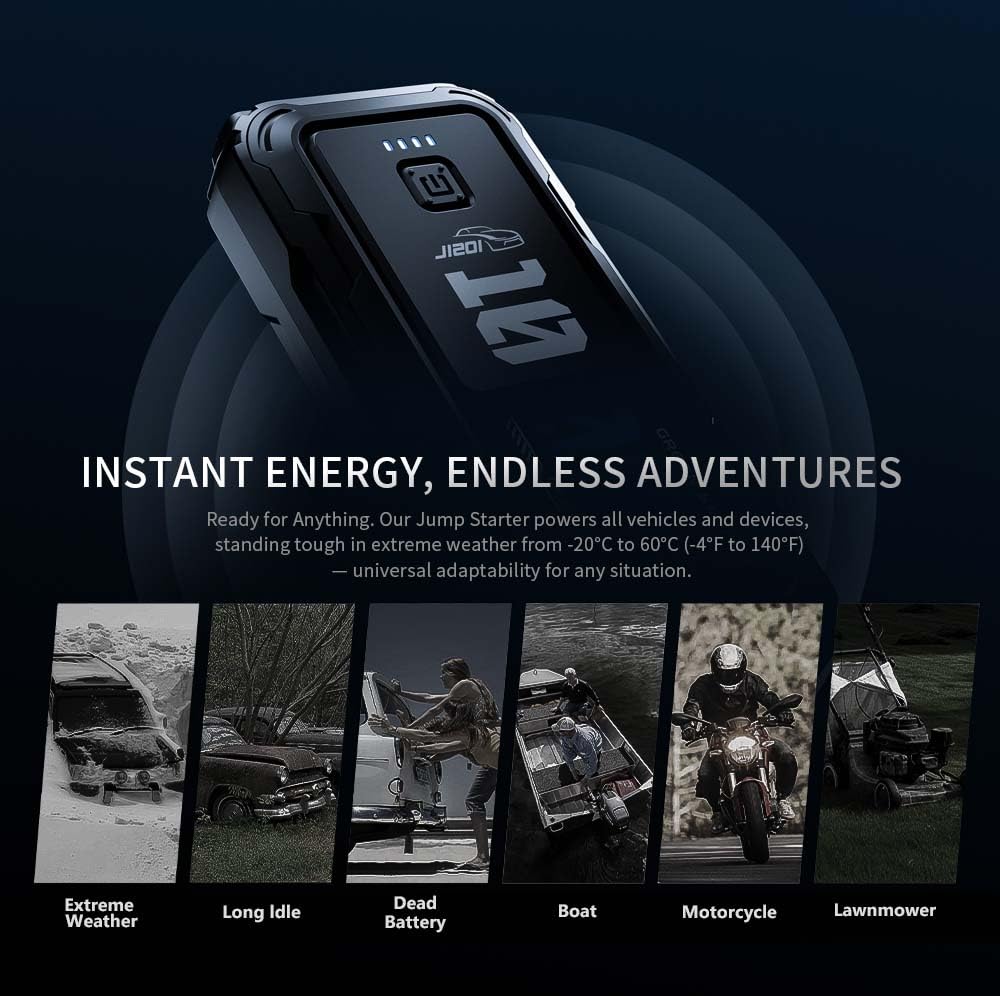 Car Battery Jump Starter 1000A: Portable Jump Start Smart Jumper Cable 12V Battery Jumper Starter for 5.0L Gas & 3.5L Diesel Jump Start Battery Pack Multiple Emergency Kit with LED & Safety Protection