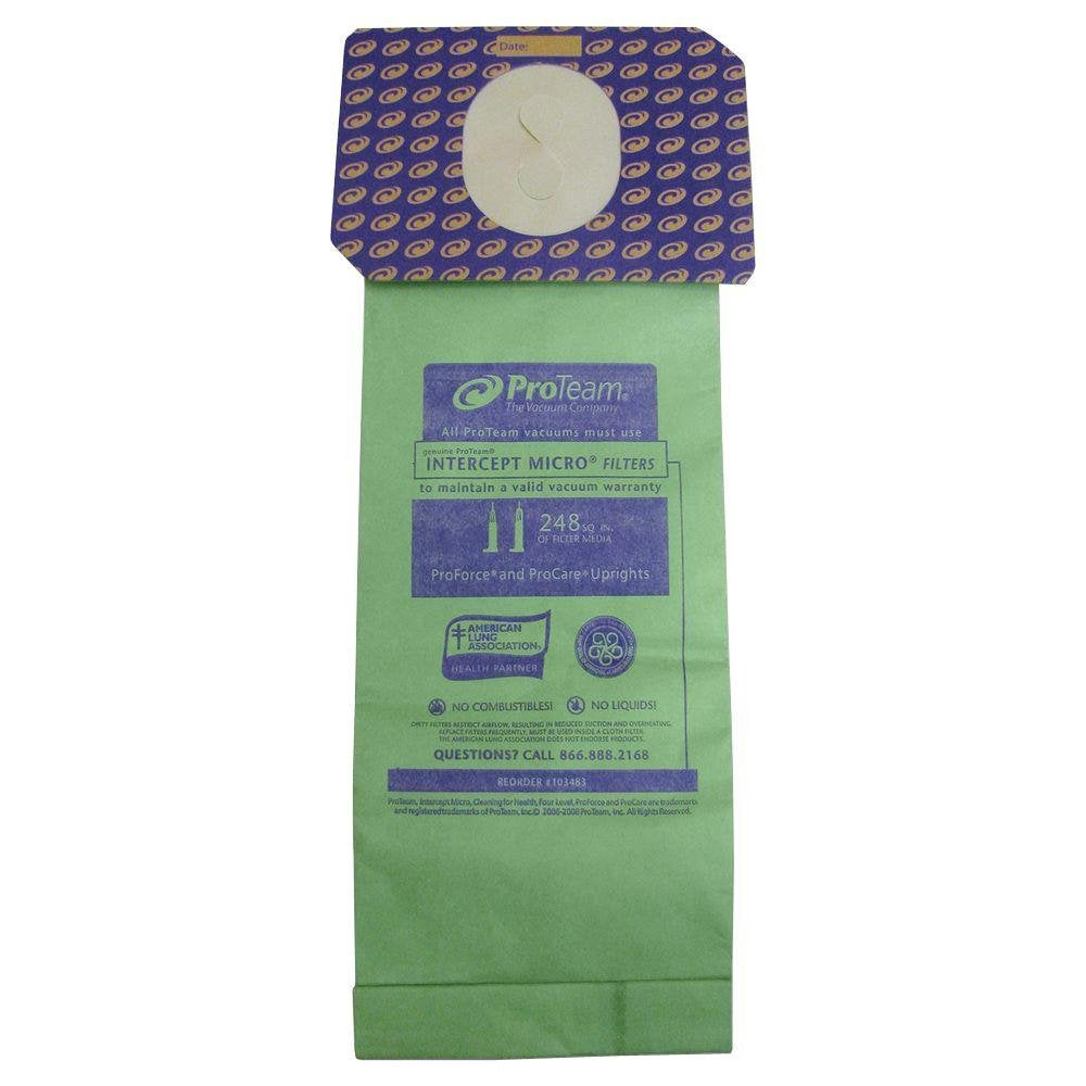 ProTeam 103483 Intercept Micro Filter Bags with 3.25-Quart Capacity, 10-Pack of Replacement Vacuum Filters, Green