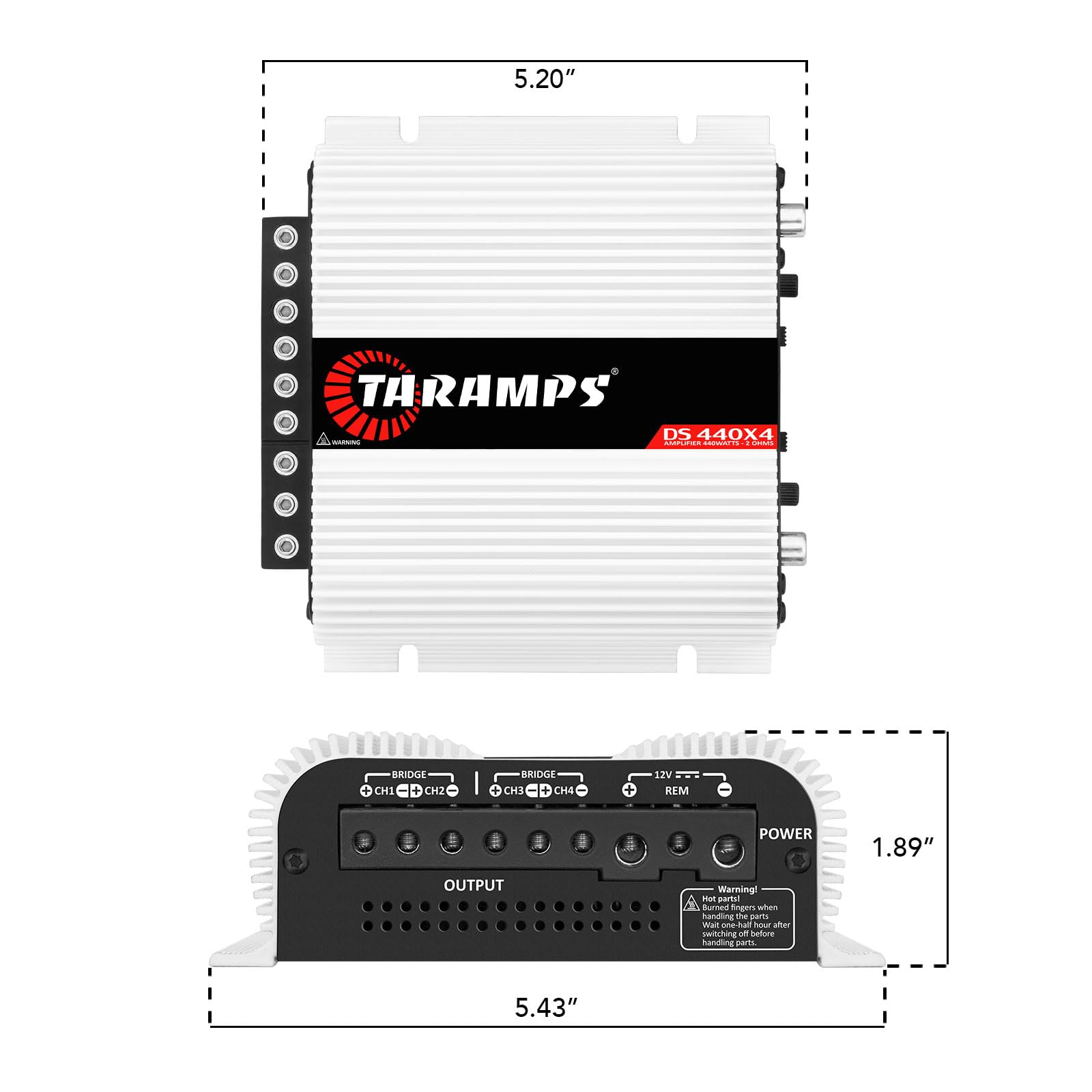 Taramps DS 440x4 2 Ohms Multichannel Amplifier 440 Watts Rms 110x4 Watts Full Range Crossover Fixed Rca/High Level Input 4 Channels Car Audio, Class D