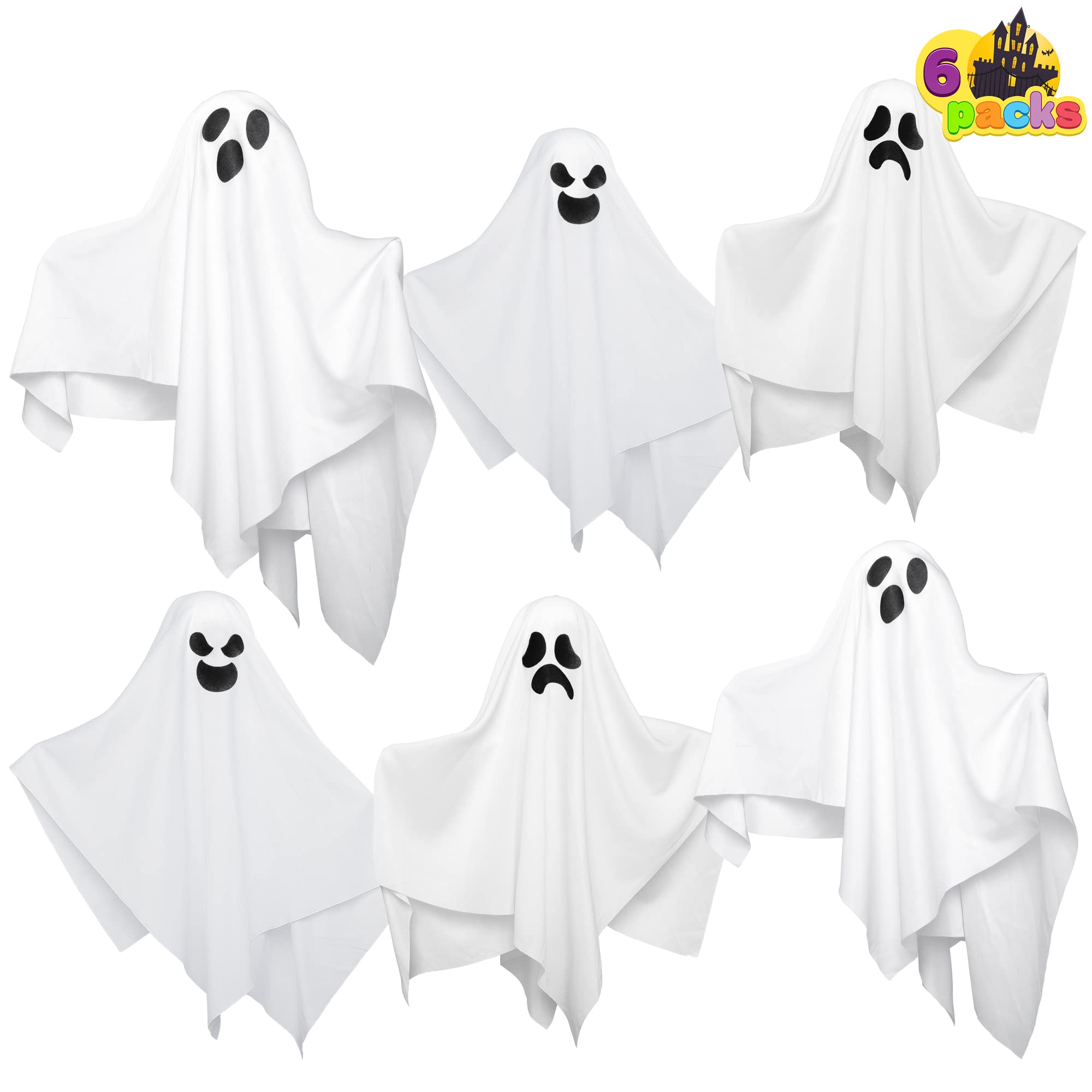 JOYIN 6 Pcs Halloween Decorations Outdoor Hanging Ghost, 19.6” White Flying Ghost for Halloween Party Decorations, Hanging Decor for Indoor Garden Yard Front Porch Patio Lawn Holiday Decoration Props