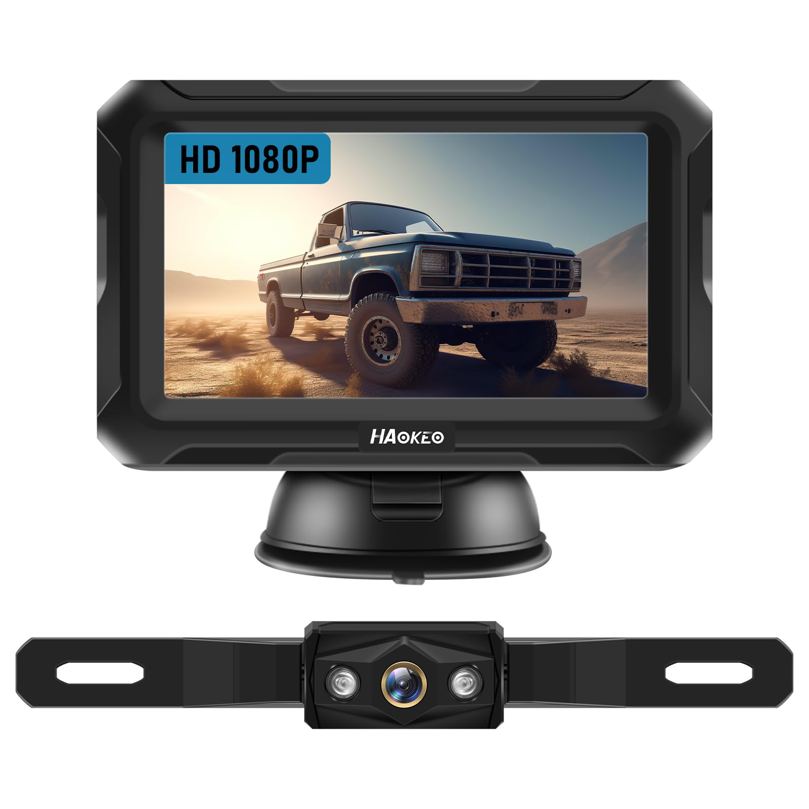 HaoKeo Backup Camera-Easy Setup HD 1080P Auto Color Night Vision- Rear View Camera with 4.3 Inch Monito Kit for SUV Pickup Sedan No-Delay Waterproof 150° Wide View DIY Parking Lines H4