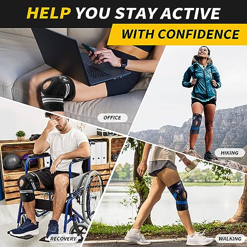 CAMBIVO Knee Brace for Women & Men, Knee Brace with Side Stabilizers for Knee Pain Relief, Adjustable Compression Knee Support for Gym Running Working Out (Small,Gray
