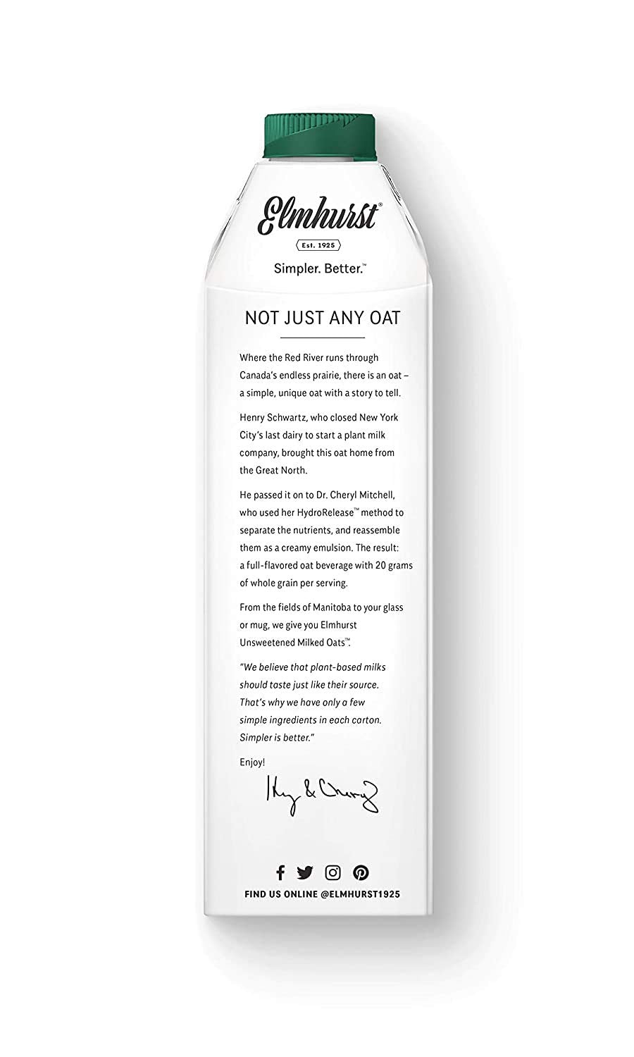 ELMHURST Unsweetened Oat Milk, 32 FZ