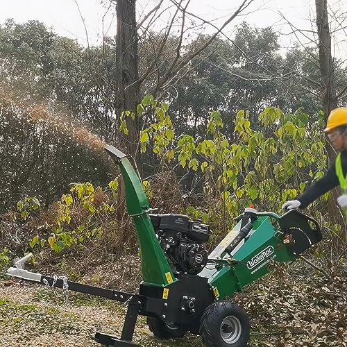 Wallemac Wood Chipper 420cc 14HP 6-Inch Branch and Leaf Shredder Mulcher Gas Powered B&S Engine EPA Certified with Towbar/Emergency Stop Button (B&S Engine, Electric Start)