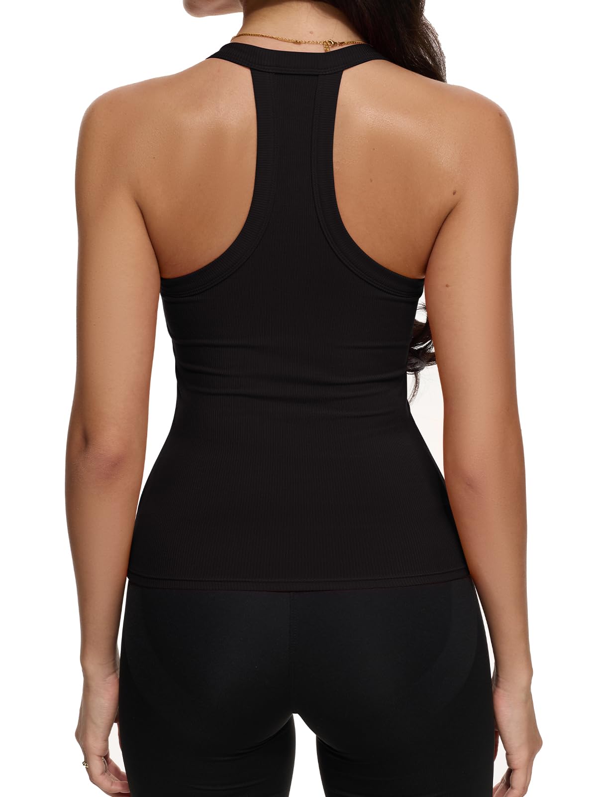 REORIA Womens Workout Tank Tops V Neck Racerback Going Out Crop 2025 Trendy Top Summer Sleeveless Ribbed Camisole Black Small