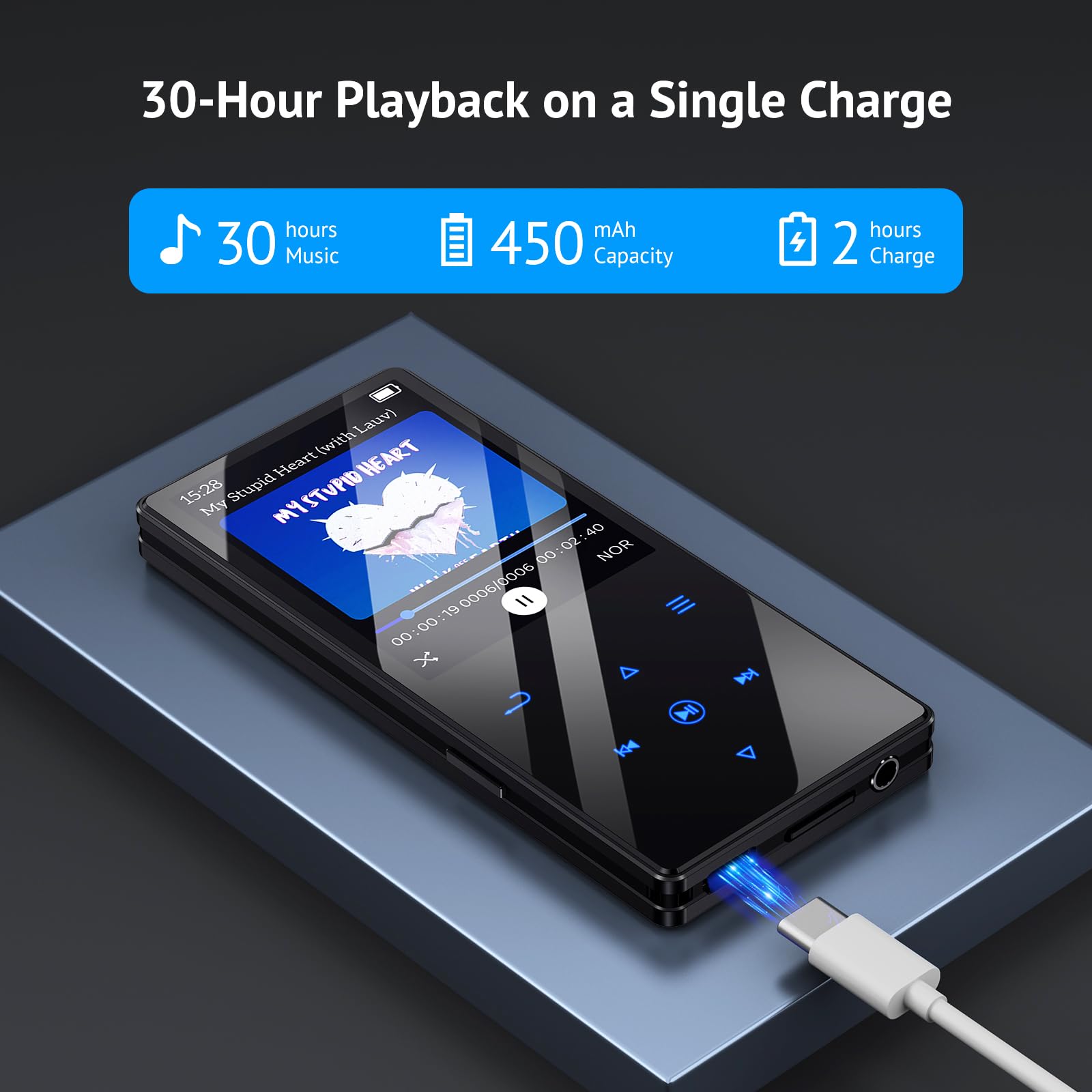 Yottix 64GB MP3 Player with Boosted Bluetooth 5.3, Music Player Features HD Speaker, 2.4" Screen, Touch Buttons, Expandable SD Card Slot, Supports FM Radio, Voice Recorder, E-Book, and More