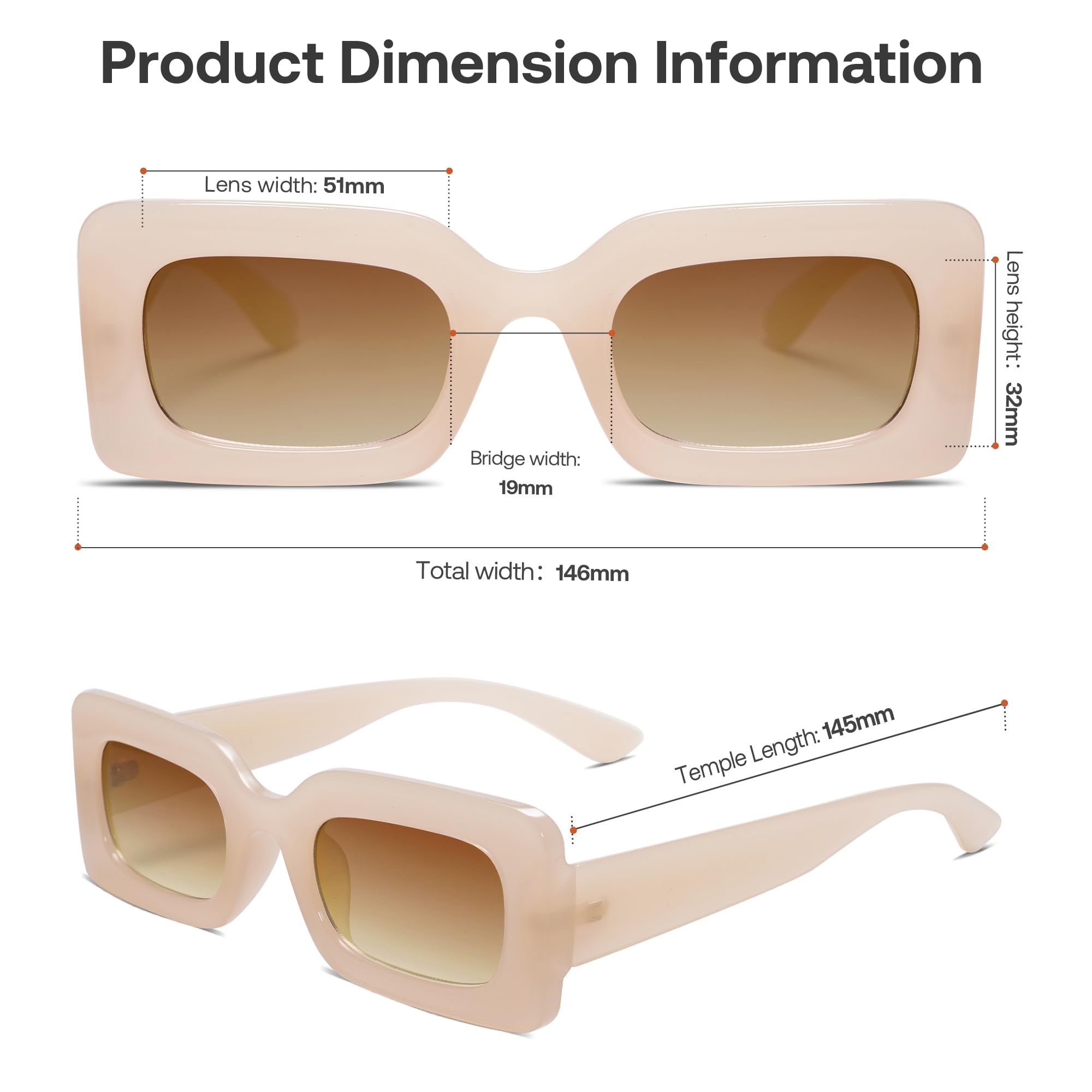 SOJOS Retro 90s Nude Rectangle Sunglasses Womens Mens Trendy Chunky Glasses Beige Frame Brown Lens