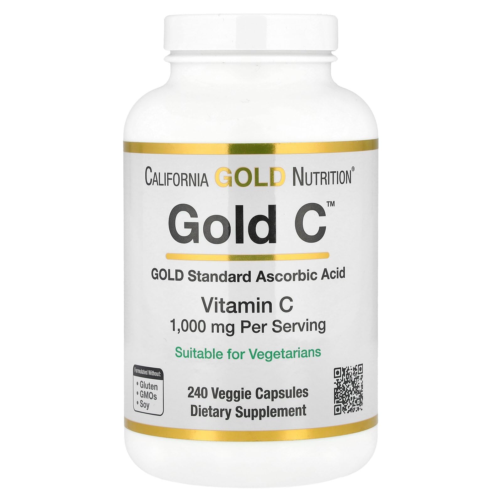 Gold C by California Gold Nutrition - USP Grade Vitamin C Supplement - Immune Support & Seasonal Wellness - Vegetarian Friendly - Gluten Free, Non-GMO - 1000 mg - 240 Veggie Capsules