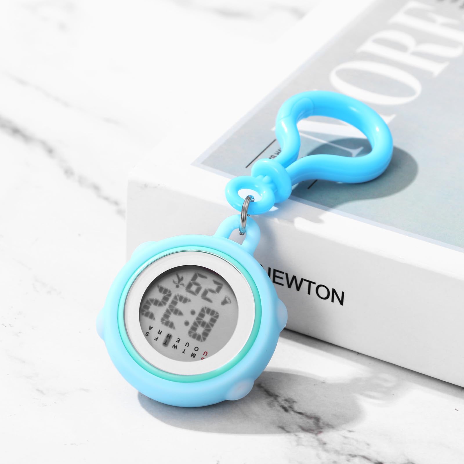 JewelryWe Digital Clip On Watch: Silicone Cover Carabiner Watches Backpack Buckle Belt Fob Watch for Rock Climbing Doctors Nurses Chefs Students