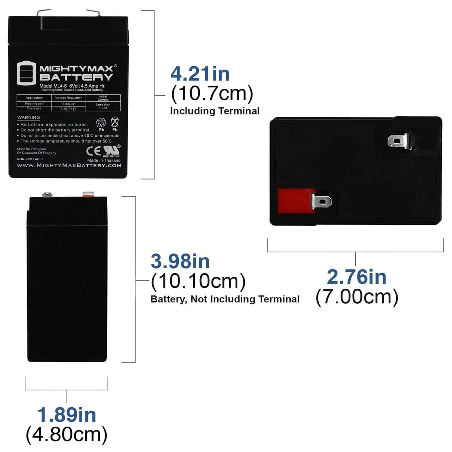 Mighty Max Battery ML4-6 - 6V 4.5AH 3FM4 Replacement Battery with F1 Terminal