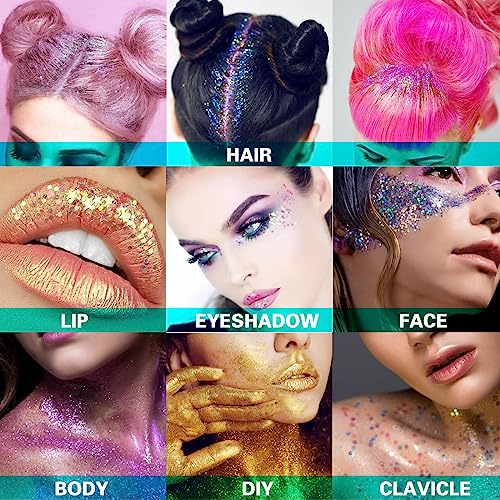 MEICOLY Light Blue Body Glitter,Mermaid Princess Face Glitter Gel,Ice Blue Glitter Face Paint for Halloween,Frozen Birthday Party Decorations,Chunky Glitter for Eye Lip Hair,Festival Rave Glitter Gel