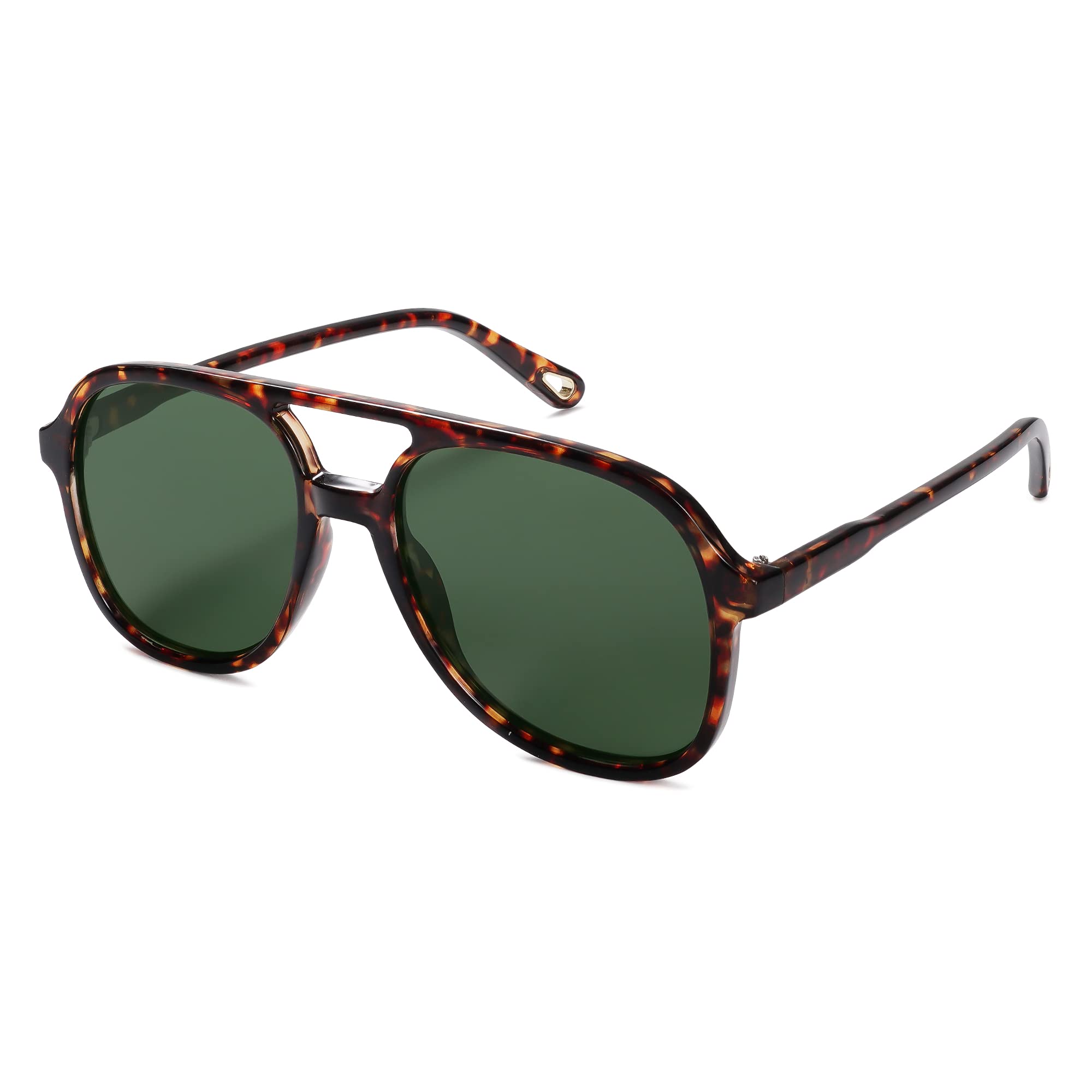 SOJOS Retro Polarized Aviator Sunglasses Womens Mens Classic 70s Vintage Trendy Square Aviators SJ2174, Brown Tortoise/Dark Green