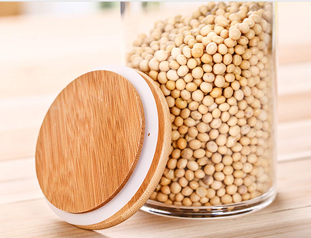 Lawei 4 Pack Glass Storage Jars with Airtight Bamboo Lids, 18.6 OZ Clear Glass Kitchen Canisters Food Storage Container for Dry Goods, Serving Tea, Coffee, Spice, Candy, Cookie