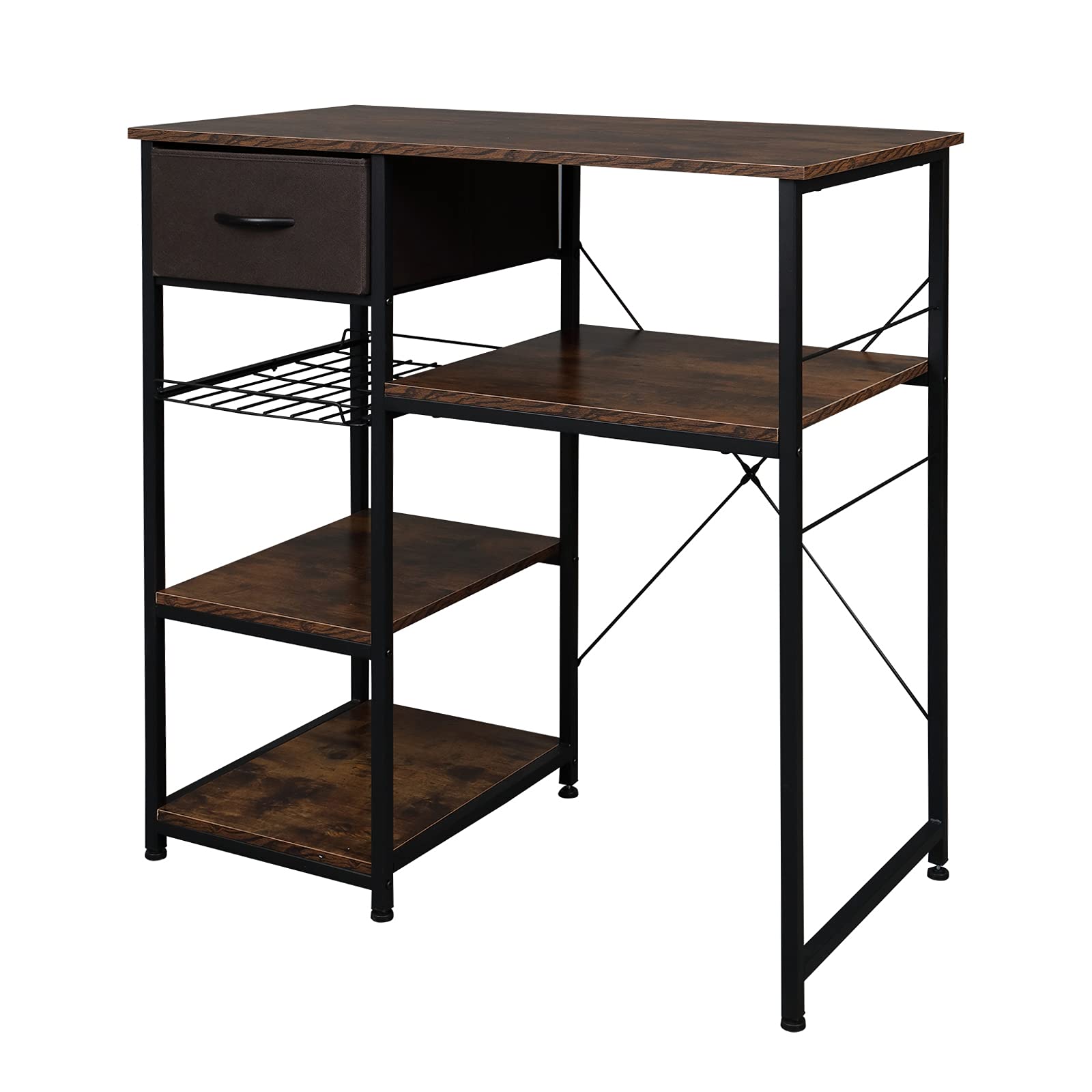 VINGLI Bakers Racks for Kitchens with Storage Mini Fridge Stand Bar Cabinet with Mini Fridge Space, Big Drawer, Wine Rack, Metal Frame Industrial Workstation Microwave Oven Stand 4-Tiers