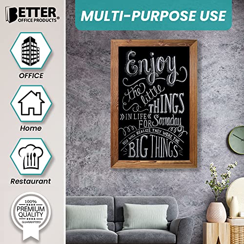Better Office Products Magnetic Wall Chalkboard Sign, X Large Size 20" x 30", Rustic Wood Frame, Vertical or Horizontal Wall Mount, Includes 4 Chalk Markers + Chalk and Eraser,(Rustic Brown)