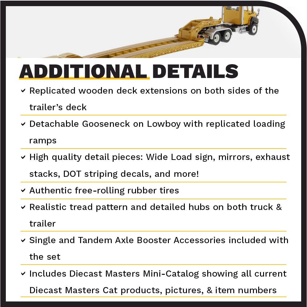 Diecast Masters Caterpillar CT660 Day Cab Tractor & XL120 Lowboy Trailer, Core Classics Series Cat Trucks & Construction Equipment | 1:50 Scale Model Diecast Collectible | Diecast Masters Model 85503C