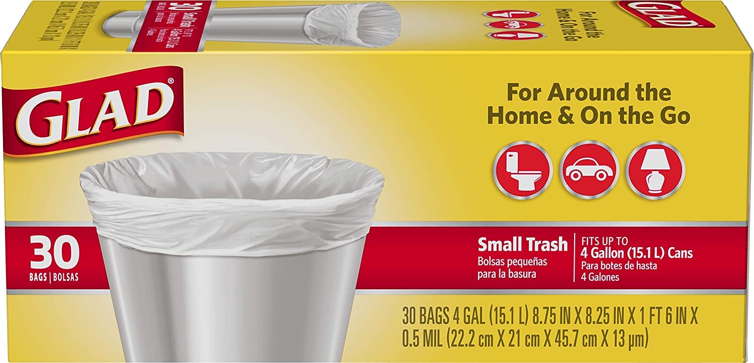 Glad Garbage Small, White, 4 gallons, 30 Count (Pack of 2)