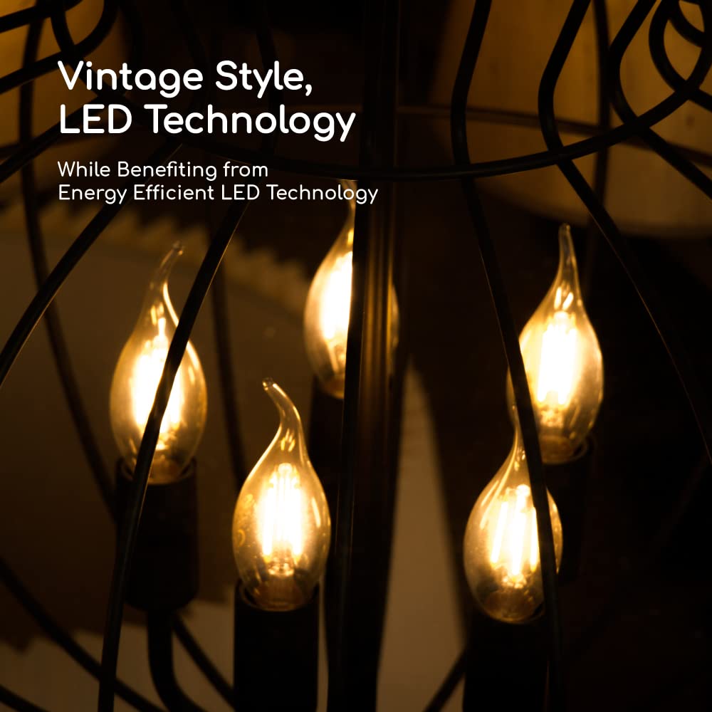 Euri Lighting VBA10-3020e-4, Dimmable LED BA10 Flame Tip Filament, 4.5W (50W Equiv) 500lm, 80 CRI, Warm White (2700K), E12, 120V, Wet Rated, UL, Energy Star, 3YR 15K HR WTY, 4-Pack