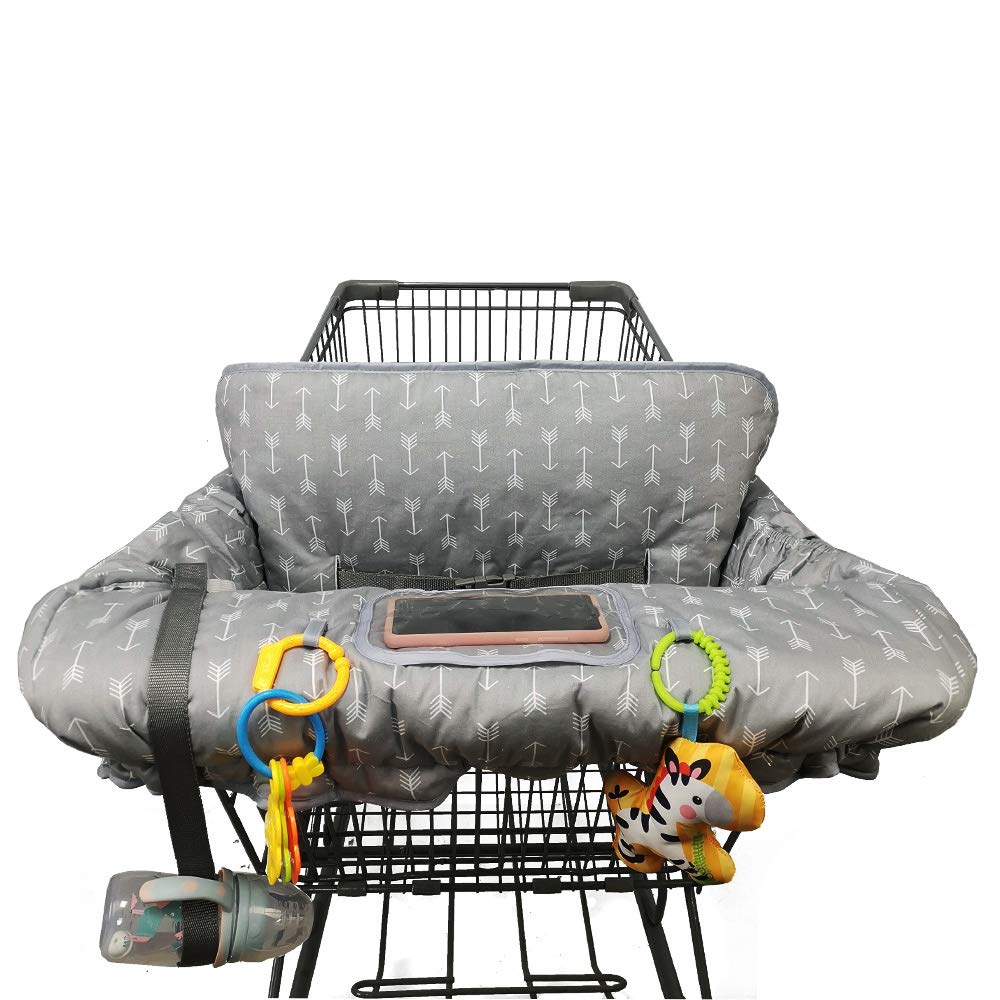 ICOPUCA Shopping Cart Cover for Baby boy Girl, Anti Slip Design, Cotton High Chair Cover, Machine Washable for Infant, Toddler, Grocery Cover (Grey)