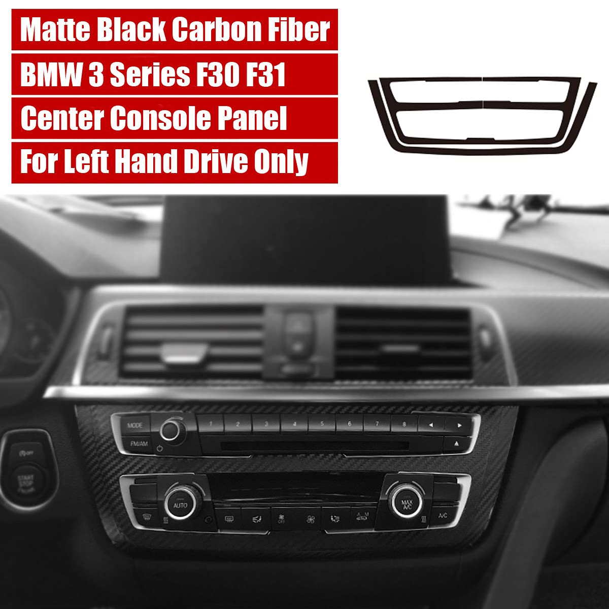 aohua Center Console Dashboard Vinyl Wrap Cover Matte Black Carbon Fiber Interior Pre-Cut Armrest Console Panel Protective Decoration Sticker Accessories for BMW 3 Series/4 series/F30 F31 F32 F34 F36
