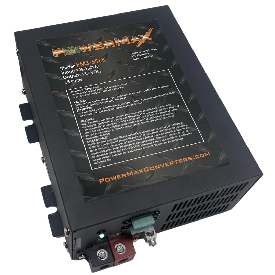 Powermax RV Converter | 55 Amp | 12V Power Converter with Built-in 4 Stage Smart Battery Charger | 110V AC to 12V | Lithium Compatible | Fully Adjustable Output from 13V to 16.5V | PM3 55LK