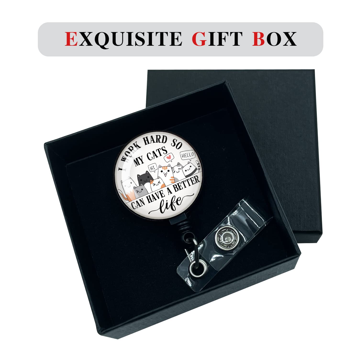 I Work Hard So My Cats Can Have A Better Life,Funny Badge Reel,Retractable ID Card Badge Holder with Alligator Clip,Cat Lover Gift,Suitable for Nurses,Doctors,Office Staff, Pet Owners