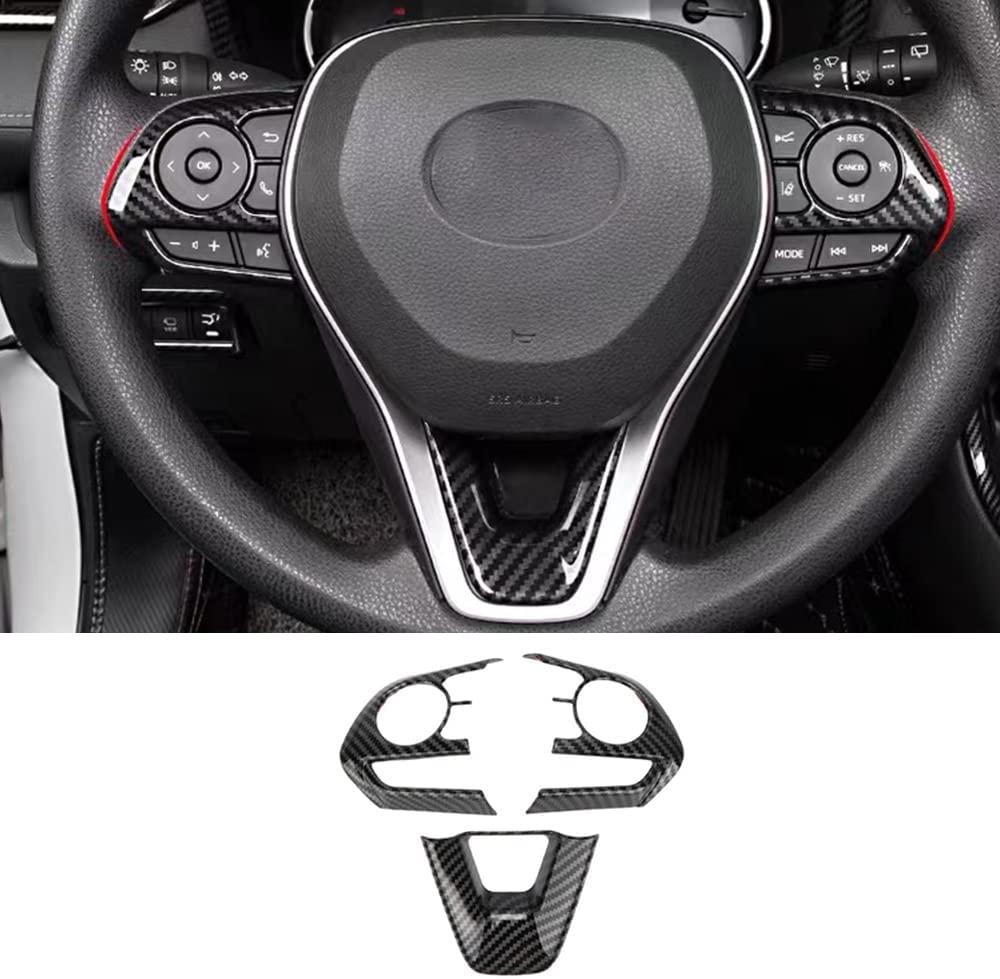Carbon Fiber Color Car Steering Wheel Buttons Sequins Cover Trim Auto Interior Steering Wheel Decoration Accessories for Toyota Corolla 2020 2021 2022 2023 Toyota RAV4 2019 2020 2021 2022 2023