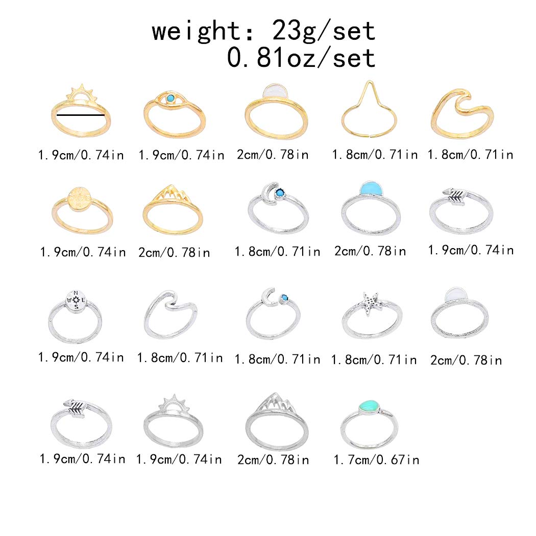 FUTIMELY Boho Retro Stackable Rings Sets for Teens Girls Women Rhinestone Knuckle Joint Finger Kunckle Nail Ring Sets (A:19PC)