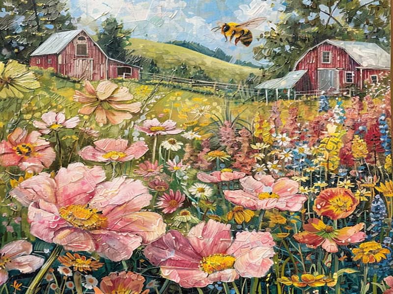 beefriendly flower garden on farm Poster Modern Home Furnishing Canvas Painting Wall Art Decorations for Living Room Bedroom Unframed 12"x16"