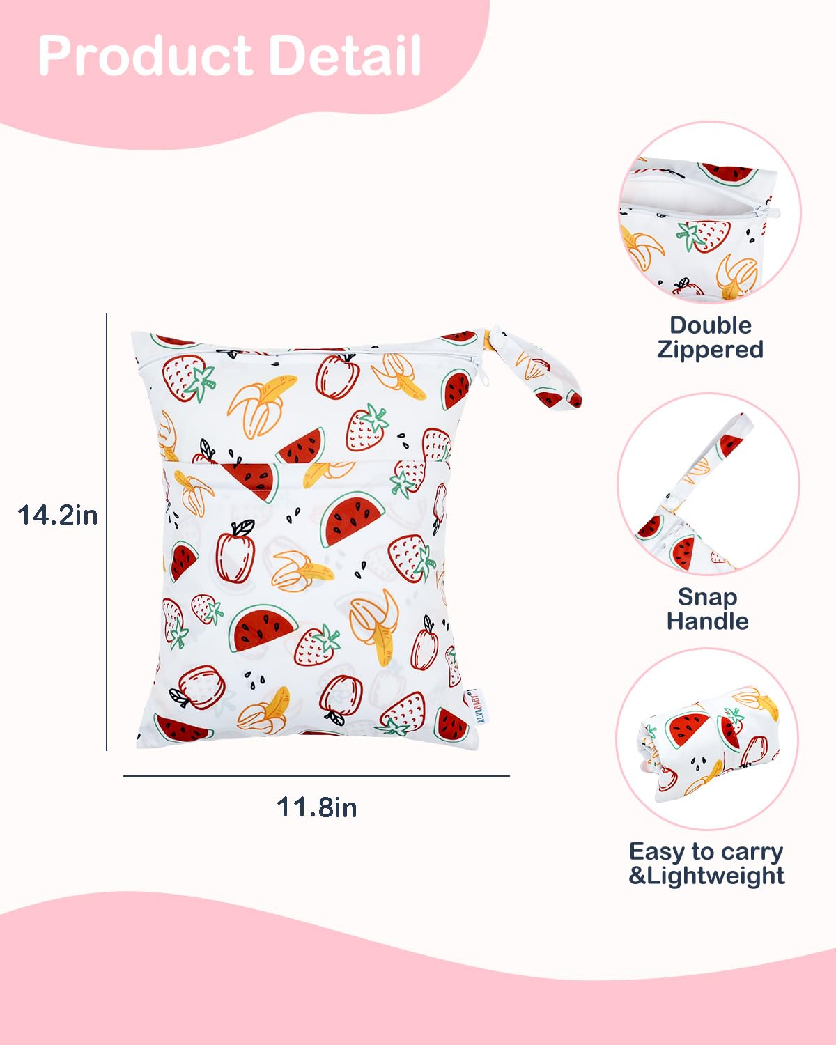 ALVA ALVABABY 2pcs Waterproof Wet Dry Bags,Reusable with Two Zippered Pockets,Baby Cloth Diaper,Travel,Beach,Pool,Daycare,Soiled Baby Items,Yoga Gym Bag,Swimsuits or Wet Clothes 2LW02