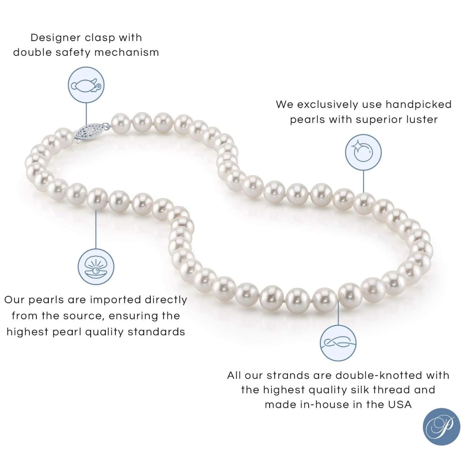 The Pearl Source Real Pearl Necklace for Women with AAA+ Quality Round White Freshwater Genuine Cultured Pearls | 20-inch Pearl Strand with 14K Gold Plated Sterling Silver Clasp