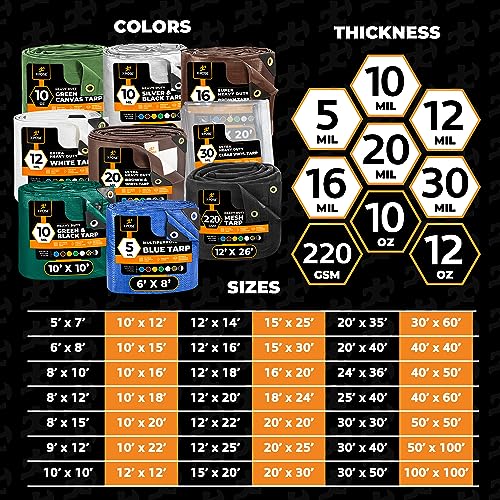 20' x 20' Super Heavy Duty 16 Mil Brown Poly Tarp Cover - Thick Waterproof, UV Resistant, Rip and Tear Proof Tarpaulin with Grommets and Reinforced Edges - by Xpose Safety