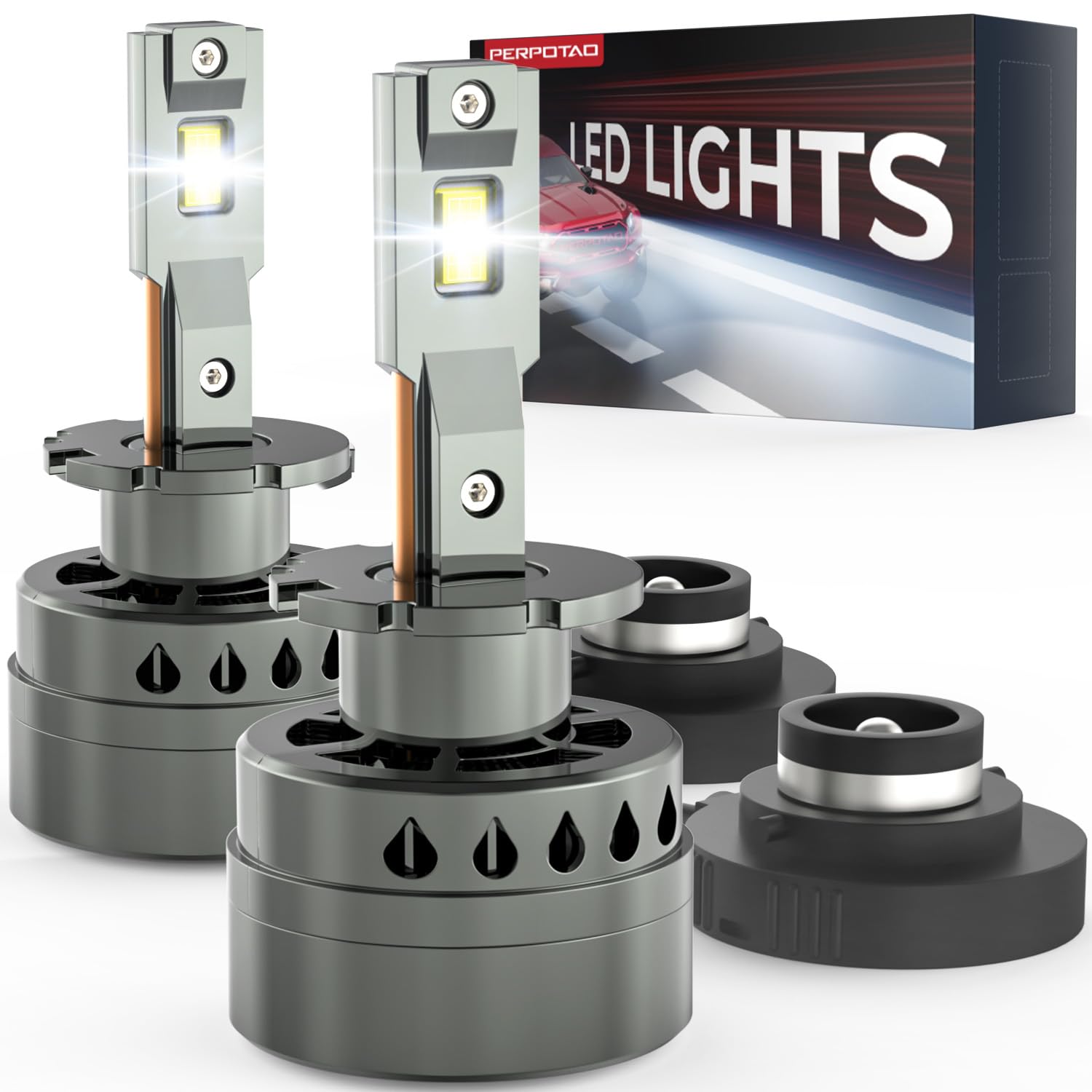 PERPOTAO D2S Bulb, 46,000LM, 800% Brightness, 6,000K White, 10x Cooling, Xenon HID Replacment, Fast Plug, Compatible 99.99%, 2-Pack