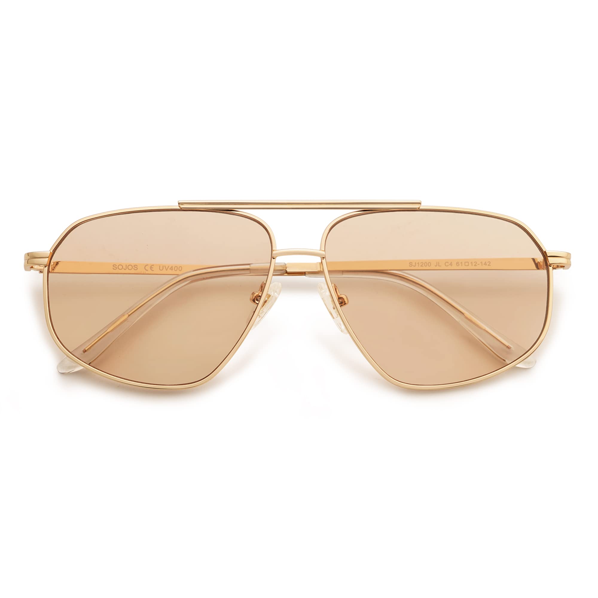 SOJOS Retro Hexagon Aviator Sunglasses for Women Men Trendy Vintage UV400 Protection Shades SJ1200, Gold/Light Brown