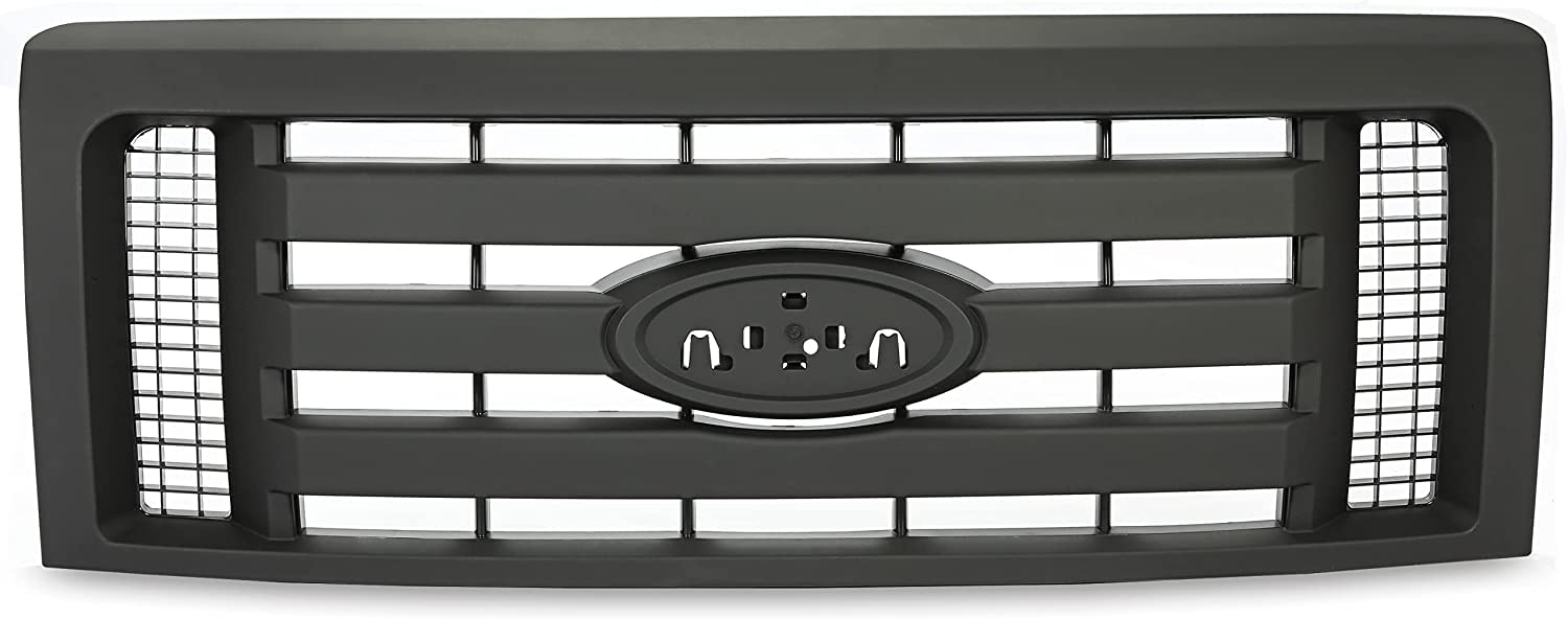 HECASA Front Grille Compatible with 2009-2014 Ford F150 XL Model Bumper Painted Black Shell and Insert Grille Assembly Guard Cover Replacement for 9L3Z8200A FO1200510