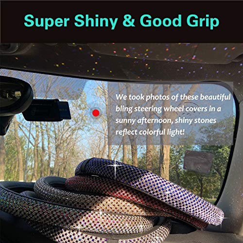 PINCTROT Bling Bling Comfy Steering Wheel Cover with Jumbo Crystal Rhinestones, Anti-Slip Diamond Leather, Universal 15 Inch (Silver)