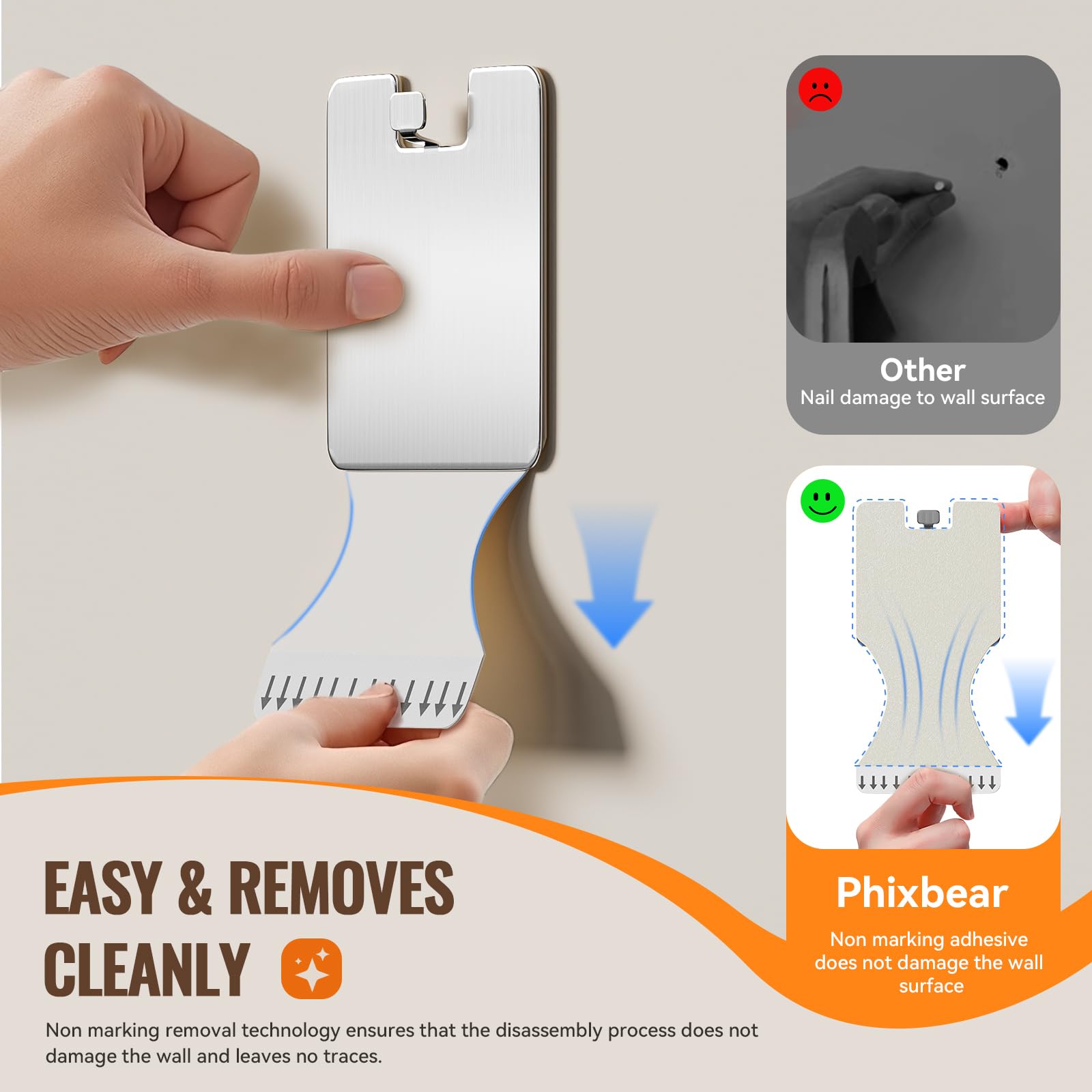 PHIXBEAR Metal Picture Frame Hangers No Damage to Wall Paint, 4 Pack Extra Large Picture Hanging Strips Hardware Kit, Damage Free Hanging, Picture Hooks Sawtooth Picture Wall Hangers Without Nails