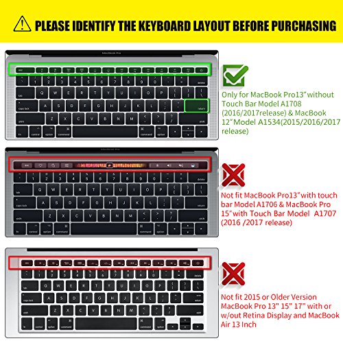 CaseBuy MacBook Air 13 inch Keyboard Cover for 2012-2017 MacBook Air 13 Inch A1369 A1466 & MacBook Pro 13 Inch, 15 Inch(with or Without Retina Display, 2015 or Older Version), Black