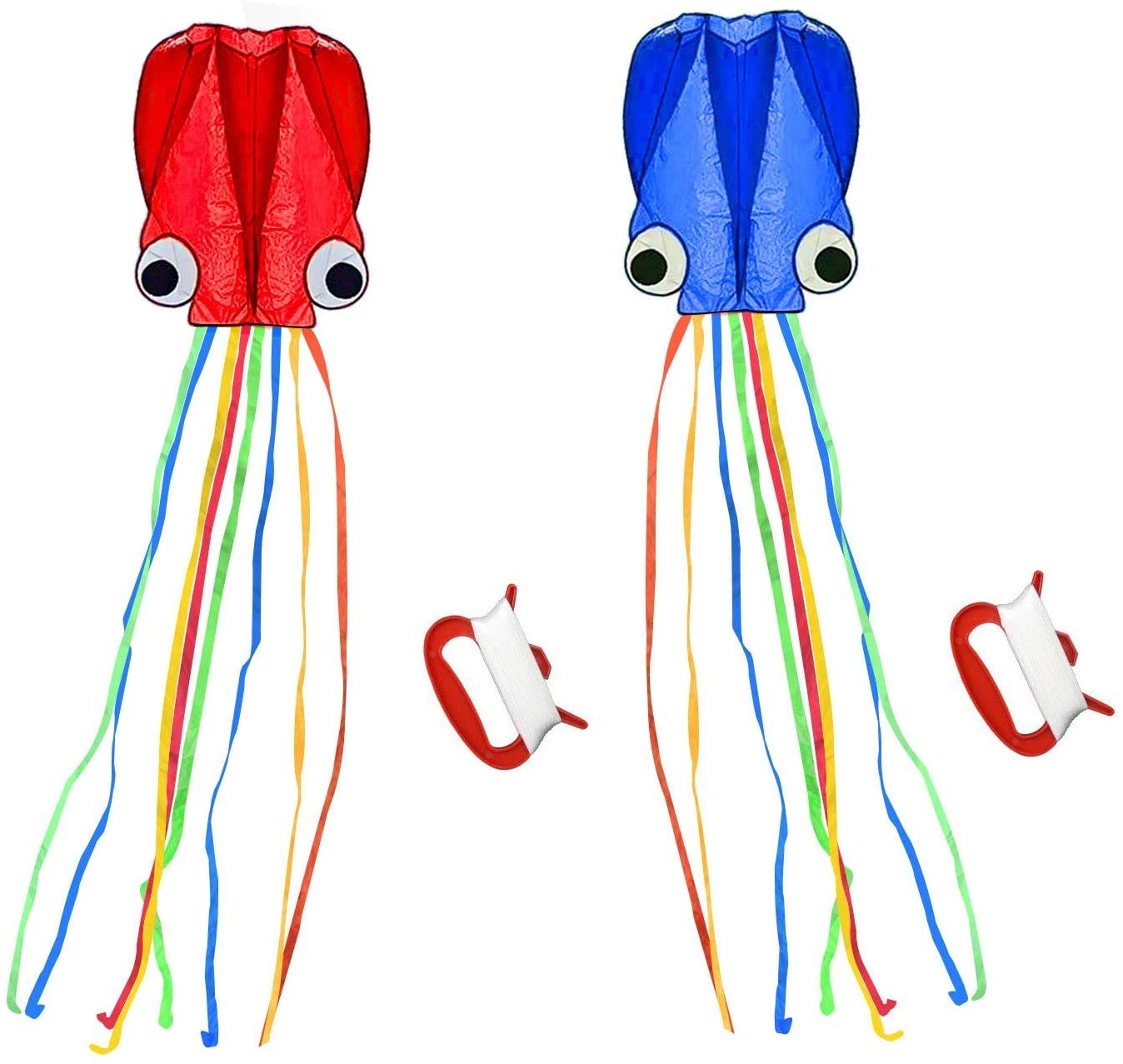 SINGARE Large Octopus Kites, Long Tail Beautiful Easy Flyer Beach Kites, Good Kite for Kids and Adults Easy to Fly(Red+Blue)