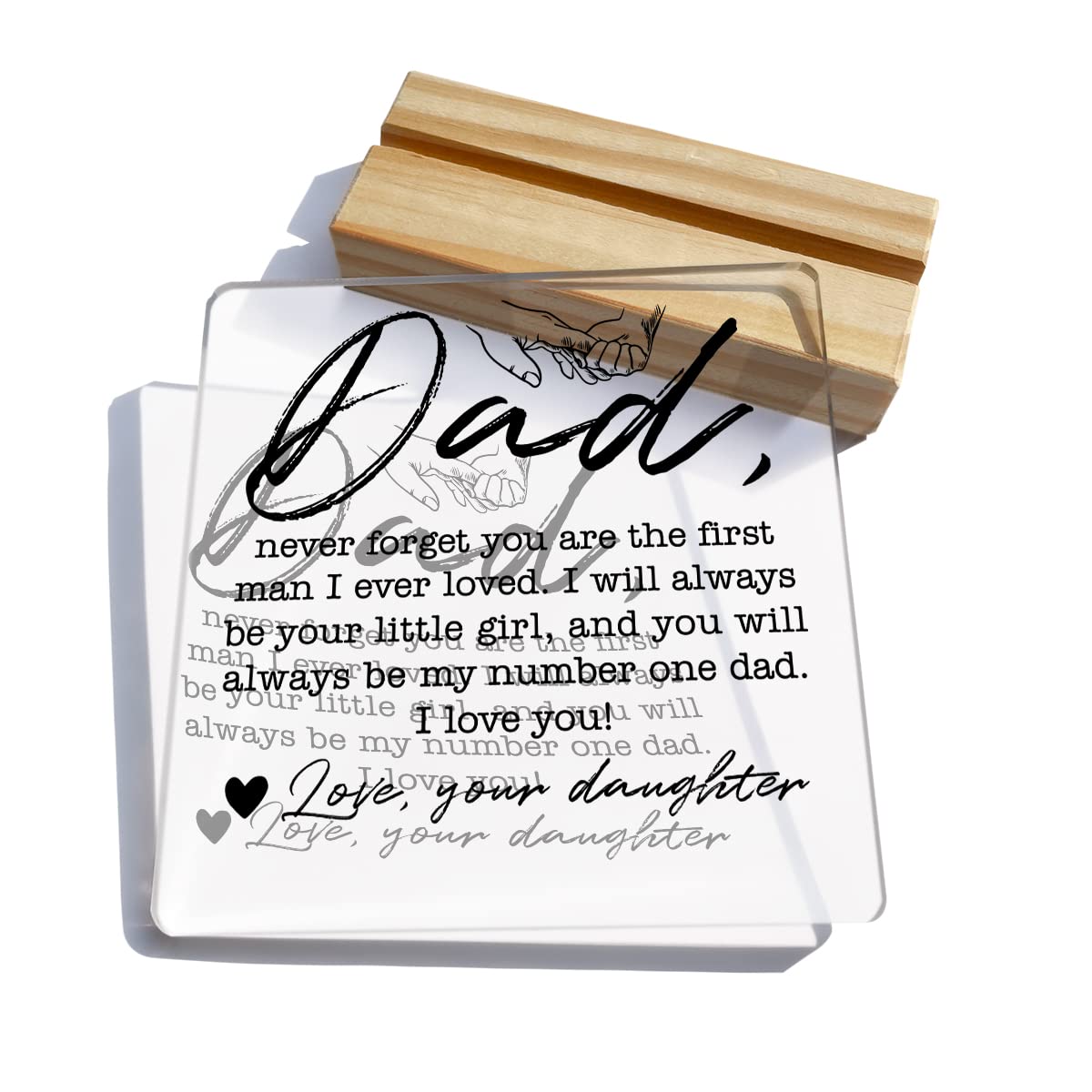 Dad Gift for Birthday Father’s Day Dad Never Forget You are the First Clear Desk Decorative Sign Keepsake Present Father Acrylic Plaque with Wooden Stand Sign Desk Decor for Home Office