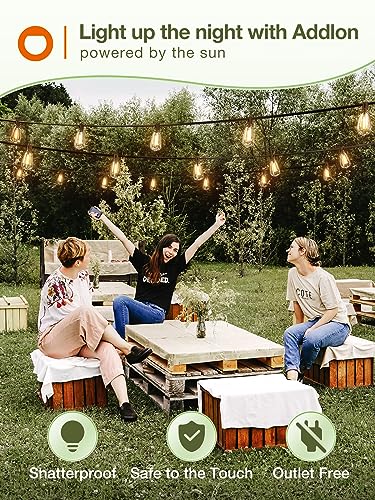 addlon 33(27+6) FT Solar String Lights Waterproof,Patio Lights Solar Powered with Remote& USB Port 12+1 LED Shatterproof Bulbs 3 Lighting Modes Outdoor Lights for Camping Backyard Garden