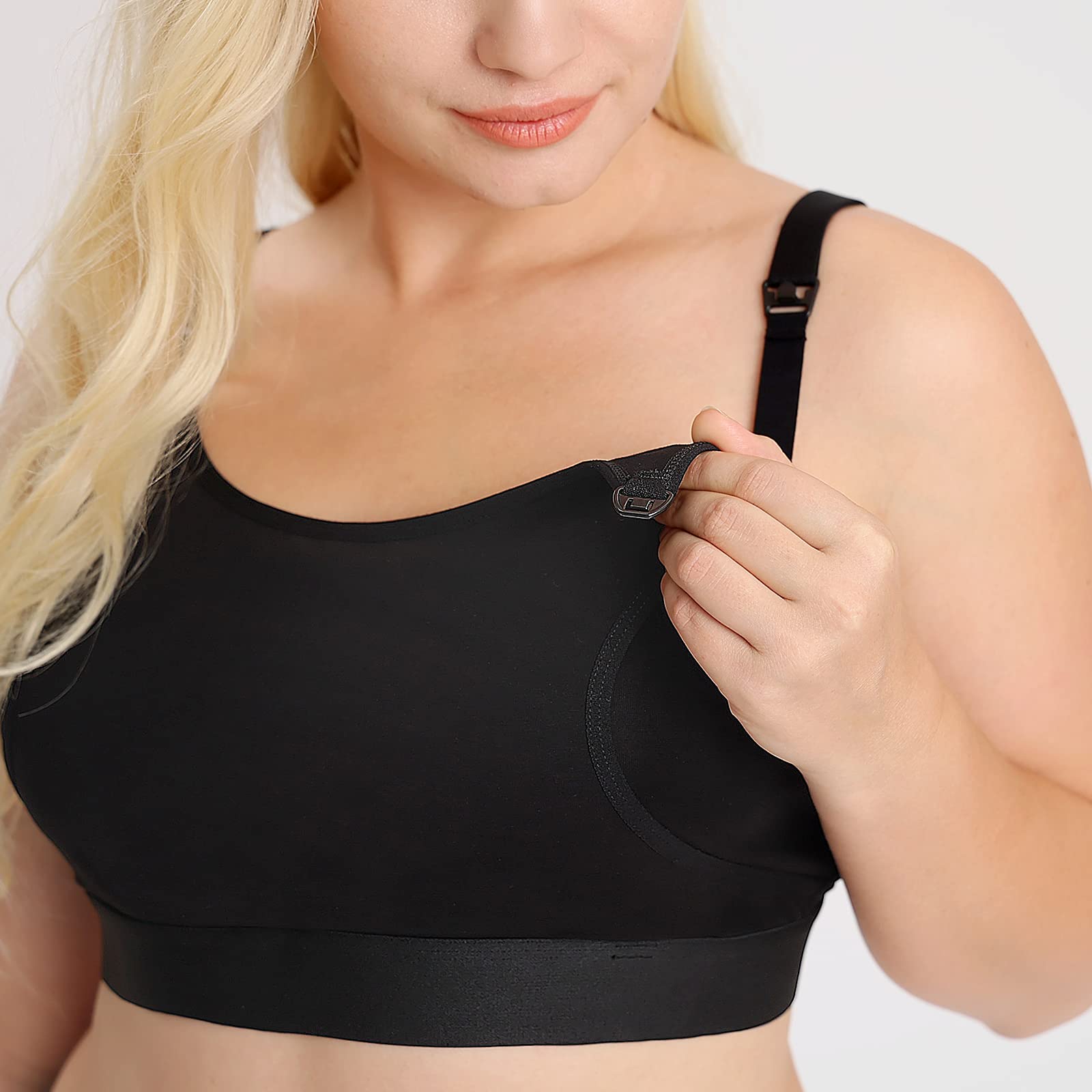 Momcozy Hands Free Pumping Bra, Adjustable Breast-Pumps Holding and Nursing Bra, Suitable for Breastfeeding-Pumps by Lansinoh, Philips Avent, Spectra, Evenflo and More(Black, Medium)