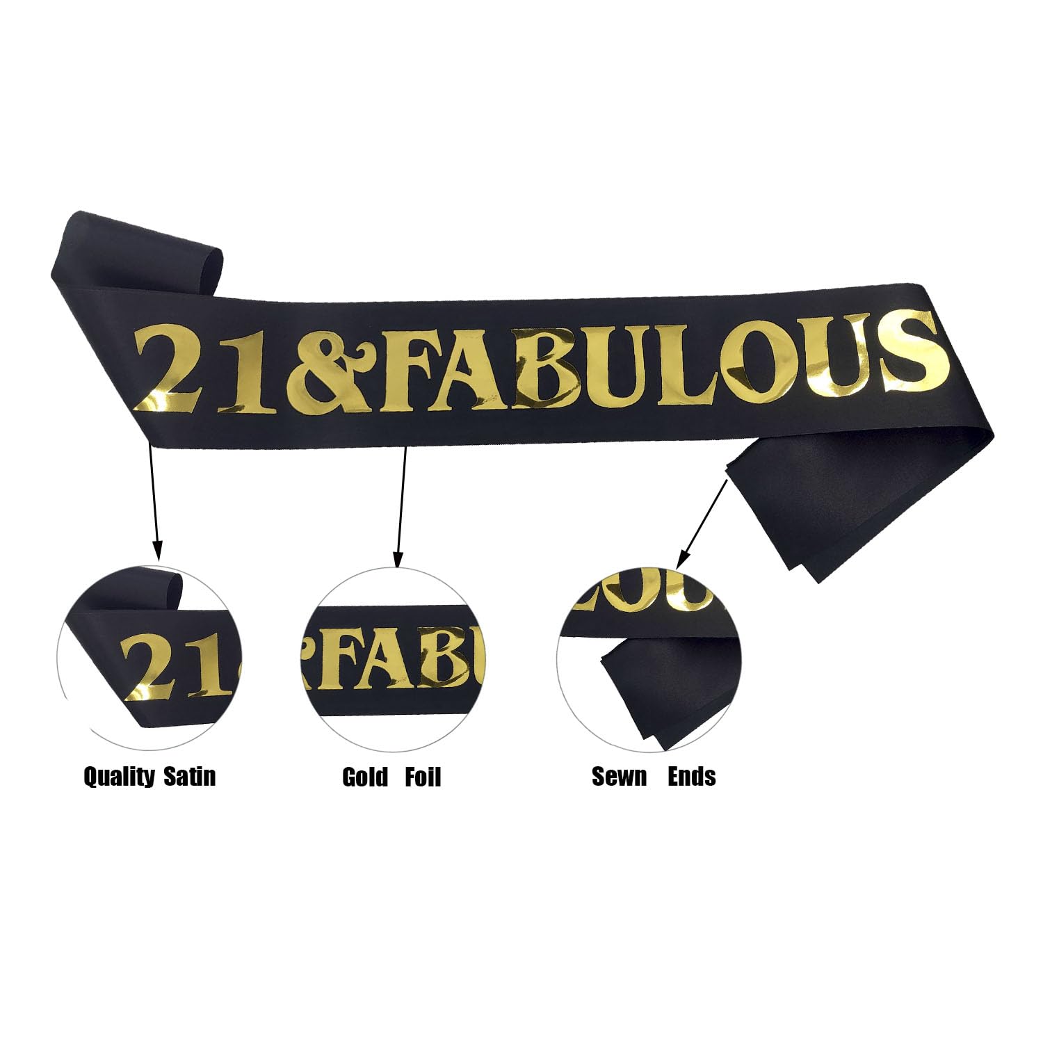 MGJSRNH Birthday Gift for Girl Boy,Fabulous 21st Birthday Satin Sash,Birthday Decorations Suppiies for Womens or Men(Black Gold)