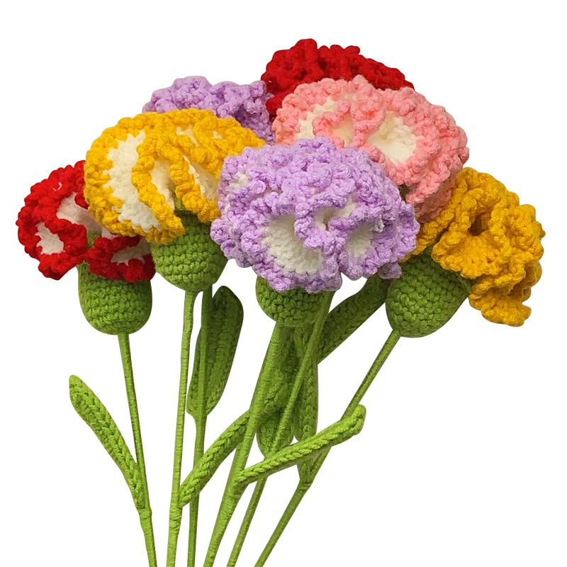 HIPIHOM Crochet Flowers,1 Pcs Knitted Artificial Wool Carnation for Mother's Day Wedding Bouquet Anniversary (Blue)